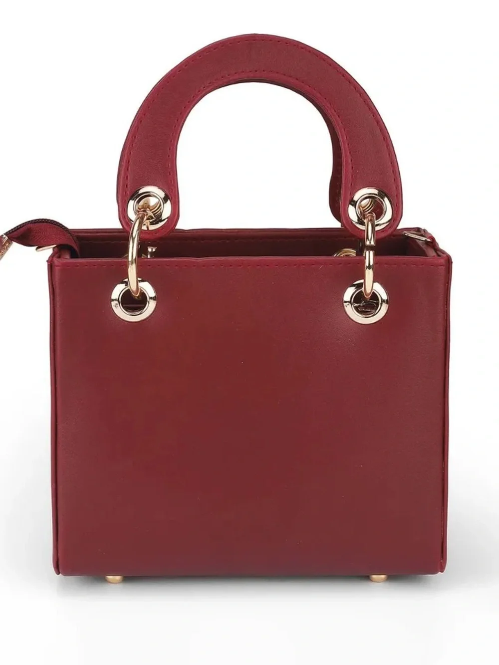 Embellished Burgundy Leaf-Accent Top-Handle Satchel